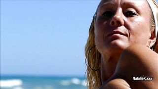 Topless masturbation on the public beach 1080p HD