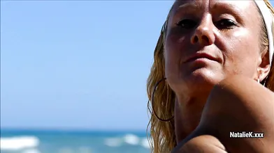Topless masturbation on the public beach 1080p HD
