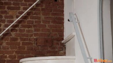 Nerdy gal fucked on the stairs