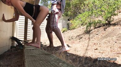 Taking big load from the boss in the backyard