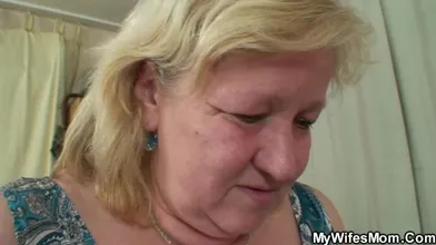 Big belly mother-in-law pleases him on birthday