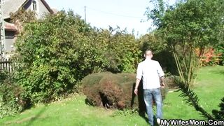 Old stepmother riding his cheating dick outdoor