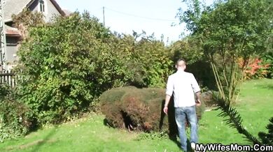 Old stepmother riding his cheating dick outdoor