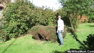 Her hubby fucks busty blonde mother in law outside