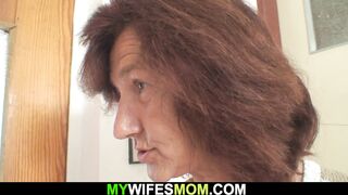Horny old mother-in-law rides his dick