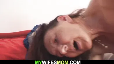 Horny old mother-in-law rides his dick