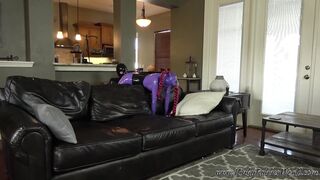 Lara's bent over the sofa fun with Rubber Jeff