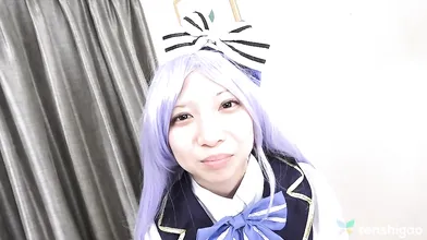 Reika Asakura in costume today spreading her pussy open for us