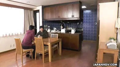Manami Ueno has two visitors that come to pleasure her lonely pussy