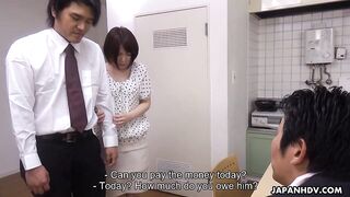 Ryo Tsujimoto's husband owes money and she pays it with her pussy