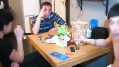 Roommates fuck two chicks on a large bed