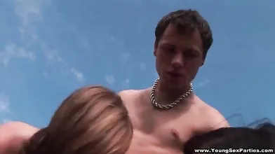 River bank threesome fucking