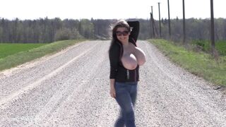 Flashing big natural tits