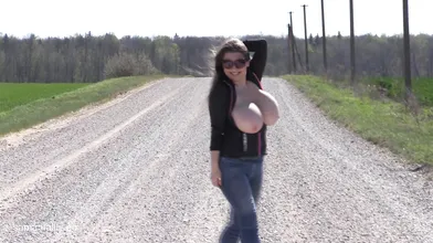 Flashing big natural tits