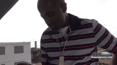 White girl taking BBC on balcony