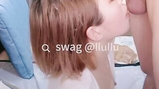 Cum in hot wife @llullu mouth on livestream. SWAG.live