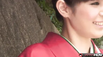 Kimono Lady Yuria Tominaga is walking thinking about dirty things...