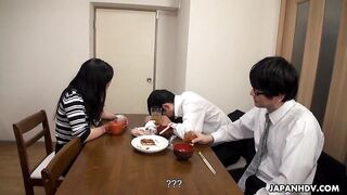 Risa Kurokawa has wet hairy cunt strongly fingered next to her drunk