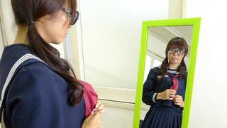 Azusa Misaki has hairy twat fucked with fingers by her Sensei. She is