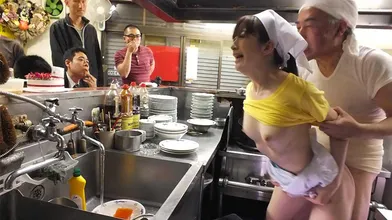 Mimi Asuka sucks her boss cock in a restaurant in front of clients. She