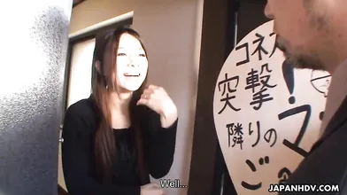 Brunette lady named Nonoka Mihara gets a nice meal by Man Rice. After