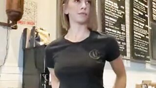 Barista tits flashing