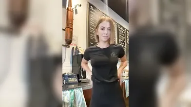 Barista tits flashing