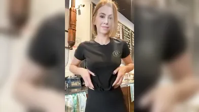 Barista tits flashing