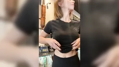 Barista tits flashing