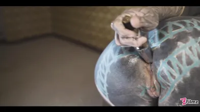 Tattooed TEEN testing FUCK MACHINE with her ANAL