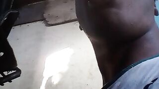 Sucking on a 11inches chocolate dick