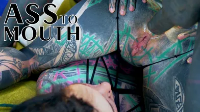 TATTOO threesome girls gape asses for tattooed dick