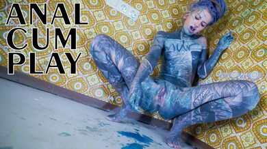 Alternative TATTOO model masturbating with big toy