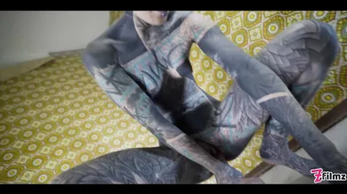 Alternative TATTOO model masturbating with big toy