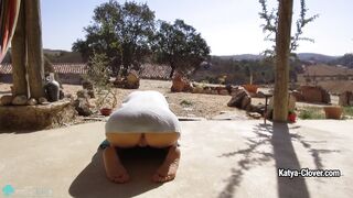 Sexy girl half naked outside excercise