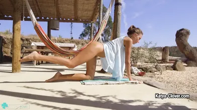 Sexy girl half naked outside excercise