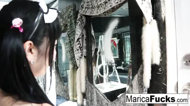 Japanese Maid gets horny cleaning up the bathroom