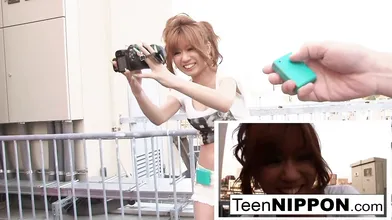 Cute Japanese girl wears a vibrator in her shorts