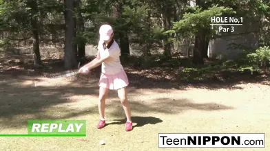 Cute Asian teen girls play a game of strip golf