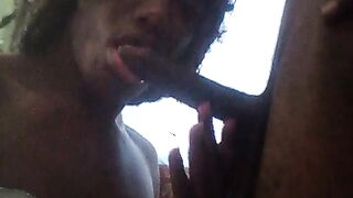 Sucking on Romain 10inches Dick after his football game