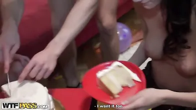 Sexy blonde student girl is banged by two guys
