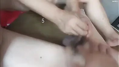 Chinese granny is having fun with grandpa