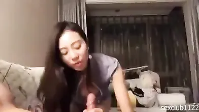Chinese Secretary after work, cleaning and sucking boss’ cock