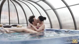 Old and young lovers have awesome sex after relax in jacuzzi