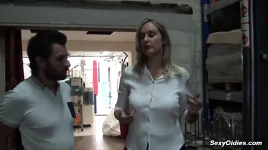 Tall French MILF Melany Paris sucks and fucks in the warehouse she works at