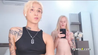 Horny blonde babe savored Shemale big cock