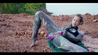 TATTOO teen PUBLIC ANAL masturbation and PISS
