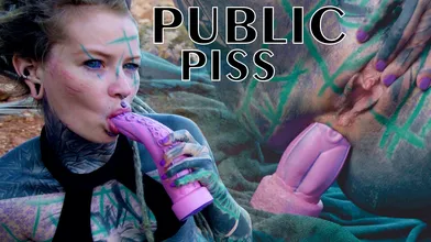 TATTOO teen PUBLIC ANAL masturbation and PISS