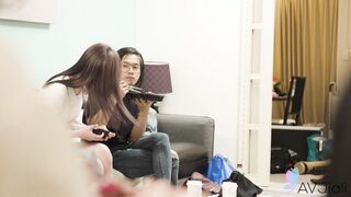Misha spreads her legs open and starts to kiss her pussy. He licks and