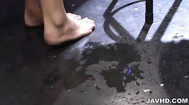 Astounding Japanese girl Kyoko got a shaved pussy masturbation